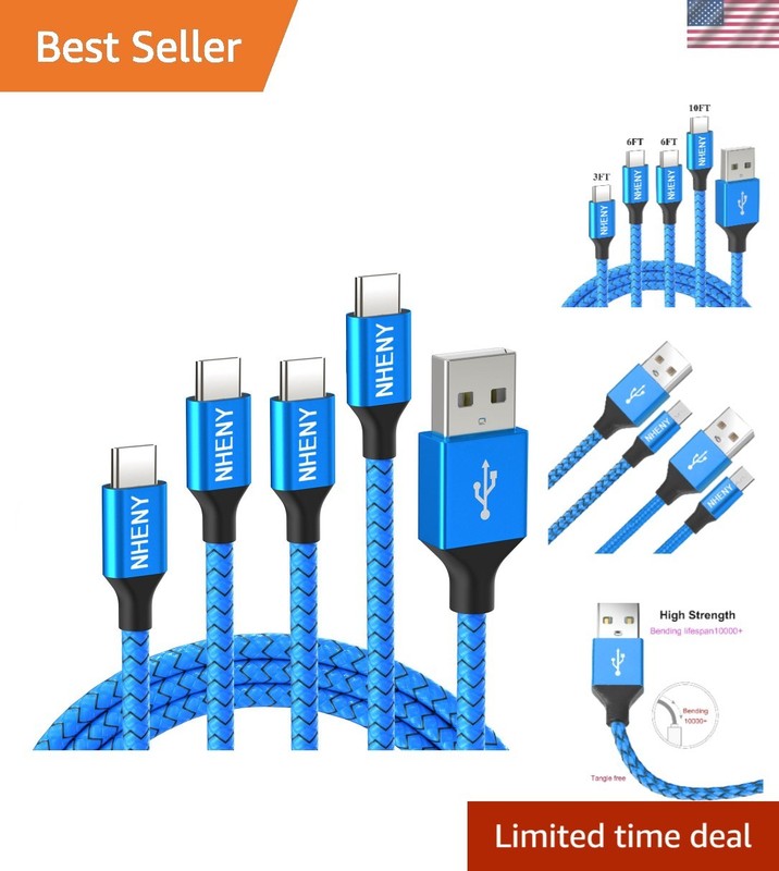 Type C Charger Cord Blue – USB C Shiny Nylon Braided Rapid Charging Cable 4 …