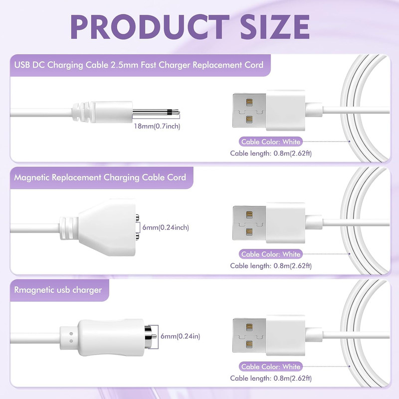 3Pack DC Charging Cables Set 2.5mm Pin Magnetic USB DC Cable 2.7ft Fast Charging gallery