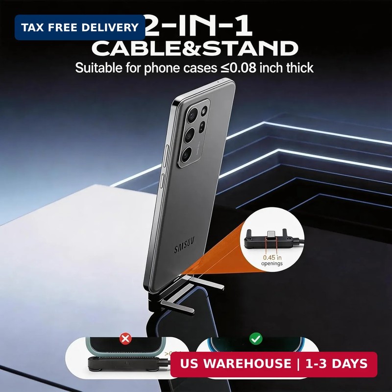 Detachable 2 in 1 USB C to USB C Cable, 240w Stand Data Cable for Desk, Invisibl gallery