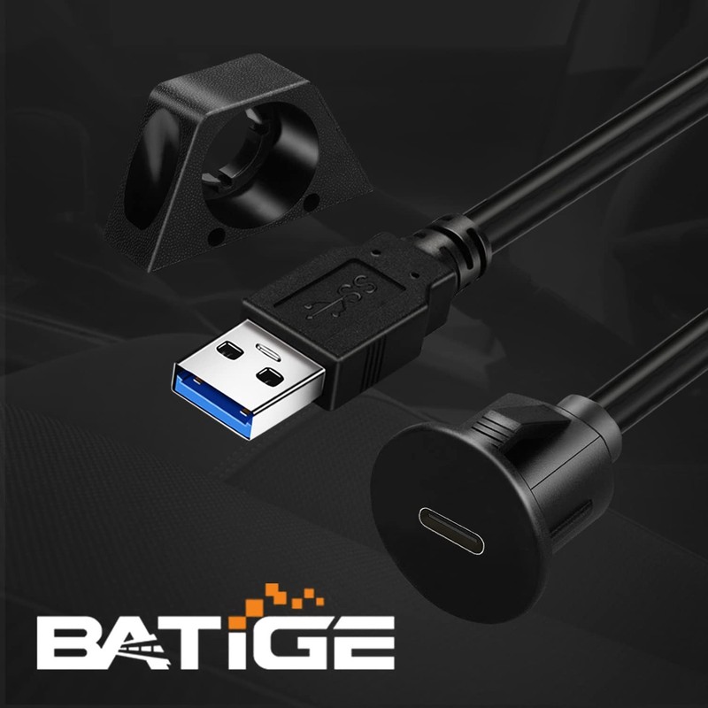 BATIGE Small USB 3.0 Male to Type C 3.0 Female Car Flush Mount Cable USB C 3.... gallery