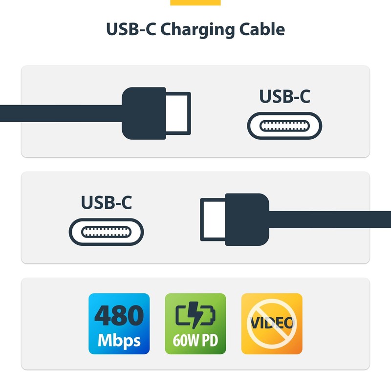 StarTech.com 1ft (30cm) USB-C Charging Cable, 60W (3A) PD, 1 ft, Black gallery