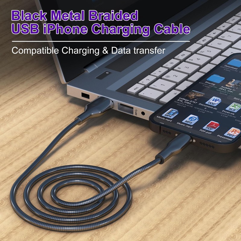 6FT Chew Proof iPhone Charger Cord - MFi Certified Metal Braided Lightning Ca... gallery