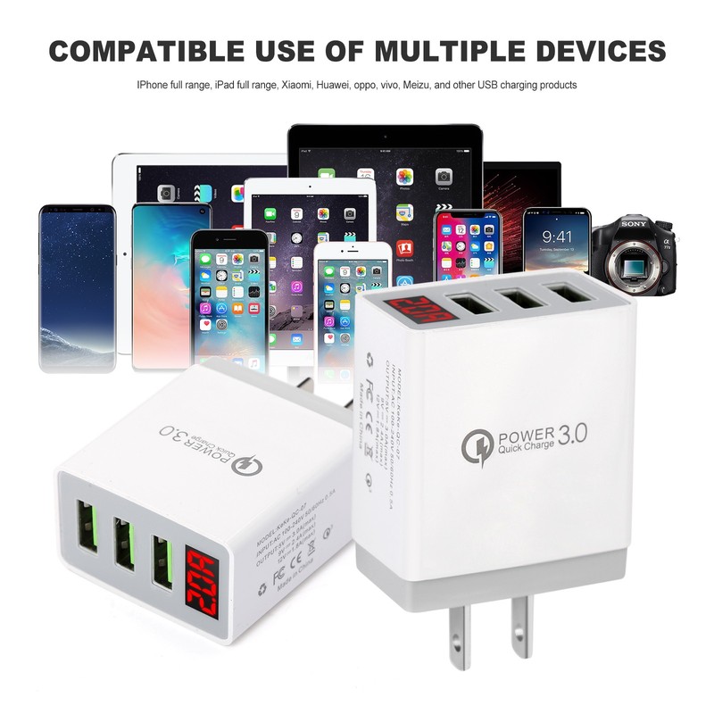 3 Port USB Home Wall Fast Charger for Cell Phone iPhone Samsung Android White gallery