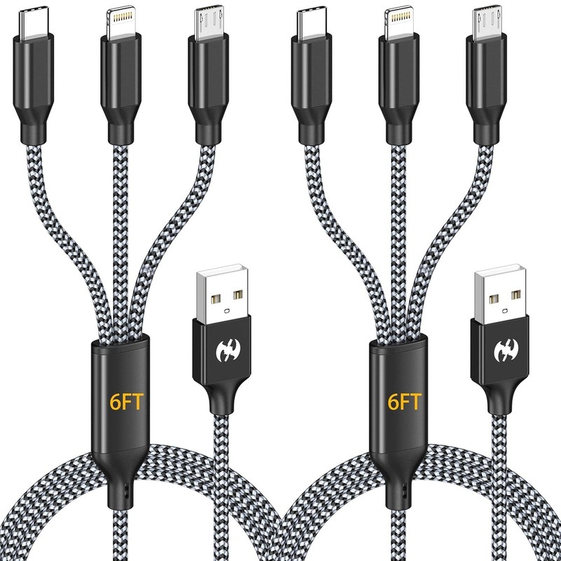 Multi Charging Cable 6ft 2Pack 3 in 1 Charger Cord Multiple Rapid Nylon Braided