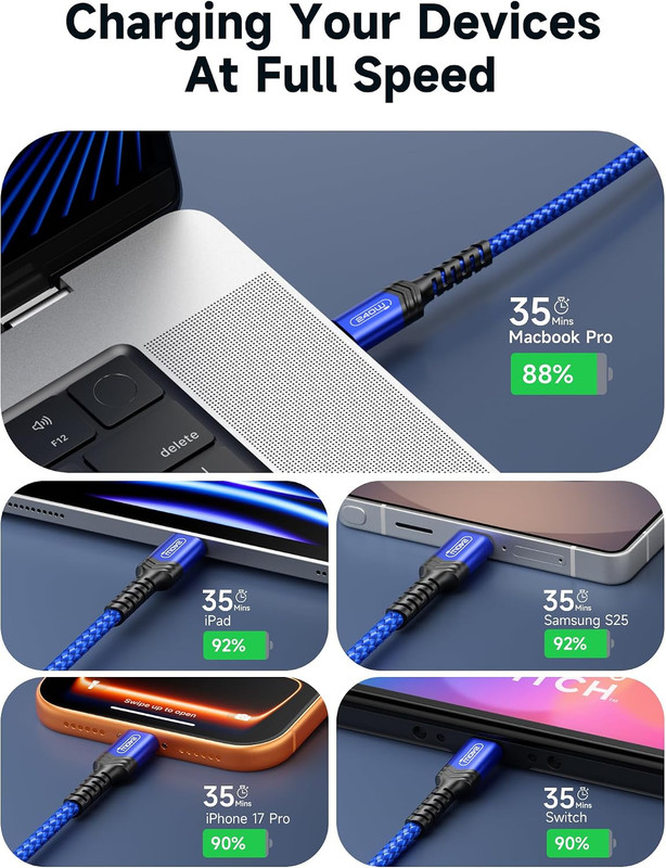 240W USB C to USB C Cable 10FT Fast Charging Cord for MacBook iPad Galaxy Pixel gallery