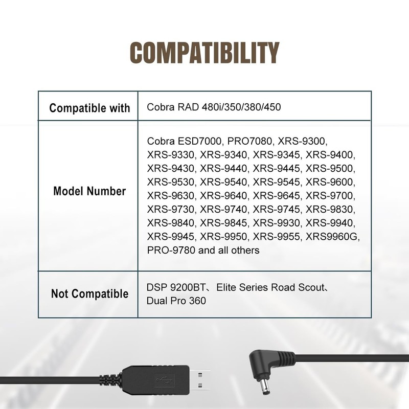 Power Cord for Cobra RAD Radar Detector - USB Charger Replacement (1M/3.28Ft) gallery