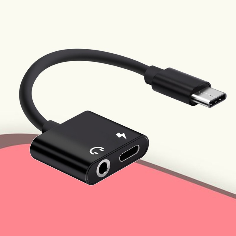 2 In 1 Type C To 3.5mm Headphone Adapter Audio Charger Black gallery
