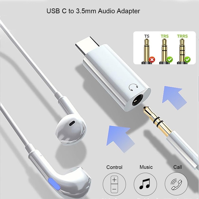2Pcs USB-C Type C Adapter Port to 3.5MM Aux Audio Jack Earphone Headphone Car gallery