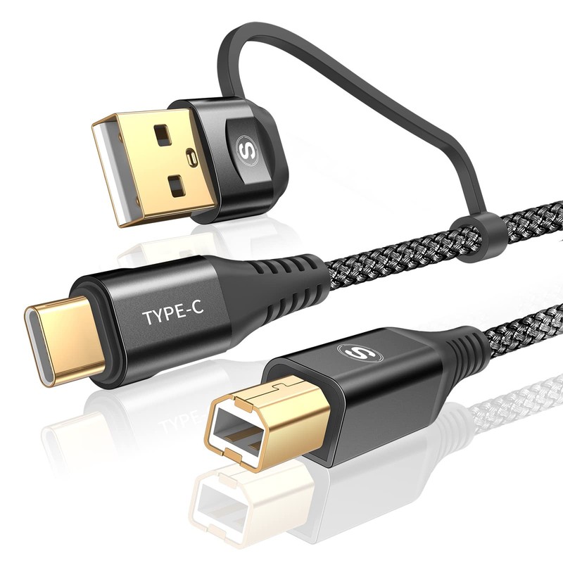 Printer Cable 2-in-1 USB-A/to USB-B Cable 10FT, USB MIDI Cable Braided High S…