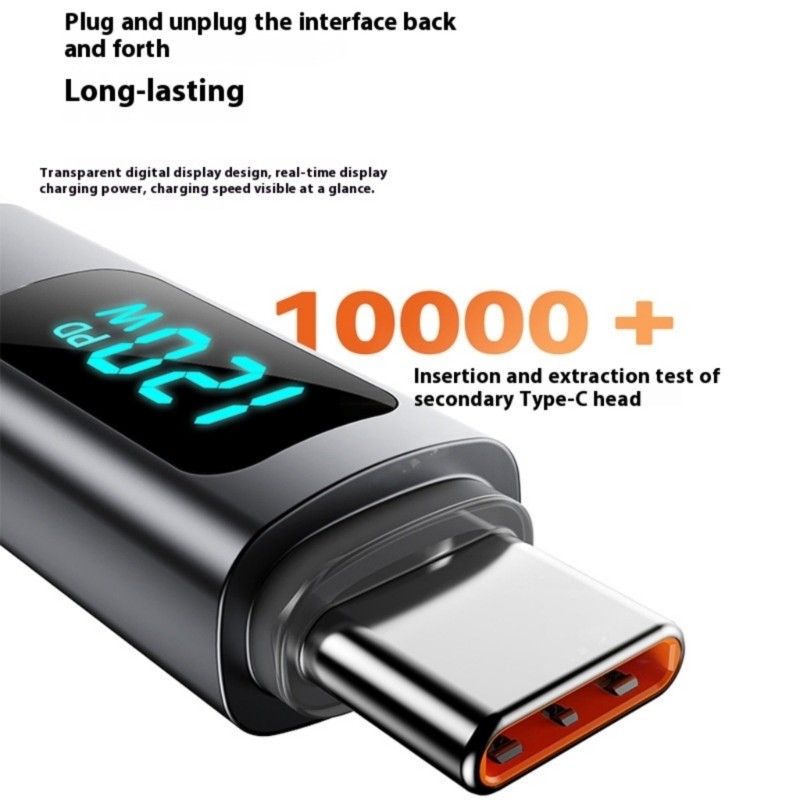 Spring Loaded USB C Charging Cord 120W Highly speed Power Delivery Braided Cable gallery