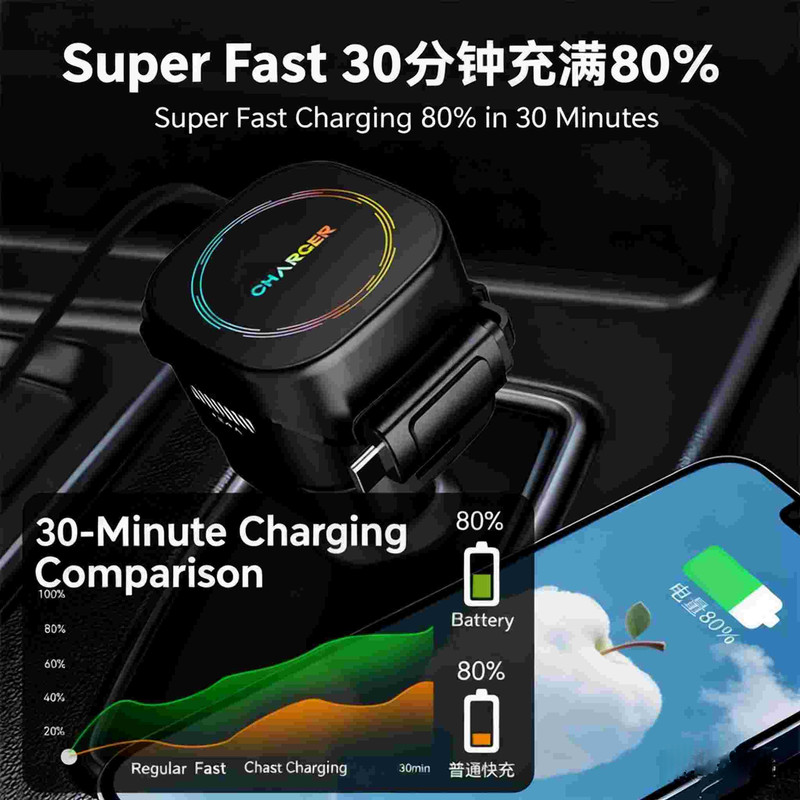 Emergency Car Charger 45W with Window Breaker, PD Fast Charge & Mood Light gallery