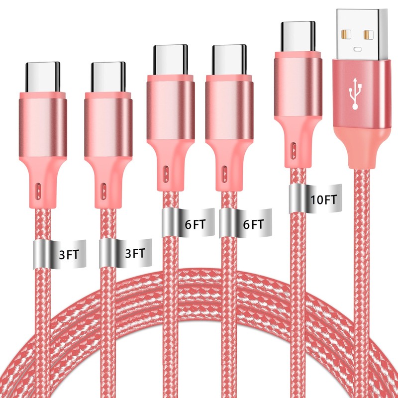 USB A to USB C Charger Cable, 5 Pack [3/3/6/6/10ft] Type C Fast Charging Cord…
