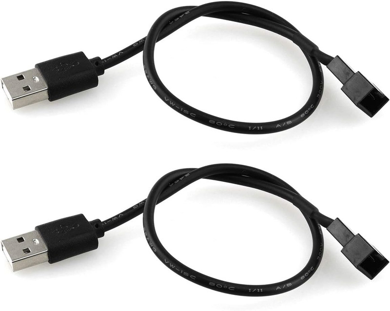 USB to 3Pin Cable 2PCS 30Cm/12Inch USB to 3-Pin PWM 5V USB Sleeved Fan Power Ada