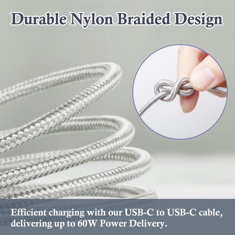 USB to USB Cable 6ft, 60W PD Fast Charging, USB 2.0, Nylon Braided, USB-IF Ce... gallery