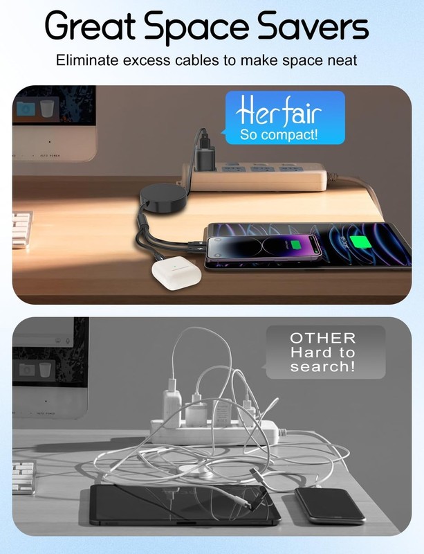Travel-Ready Retractable USB C Cable – 100W Fast Charge, Compact Design 5.5FT gallery