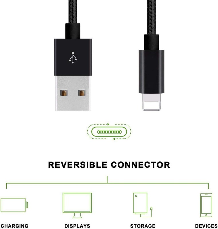 2FT Nylon Braided Phone Charging Cable Compatible Black gallery