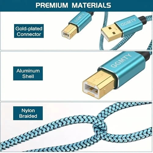 6ft USB Printer Cable, Nylon Braided USB 2.0 Type A to B Male Cord with gallery