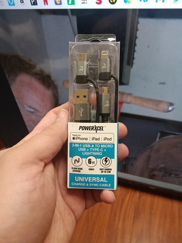 PowerXcel 3-in-1 USB to Micro + Type-C + Lighting 6ft FAST CHARGE Cable Adapter