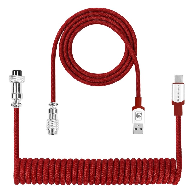 Spiral TypeC To USBA Gaming Keyboard Cable Detachable Metal Aviator Red