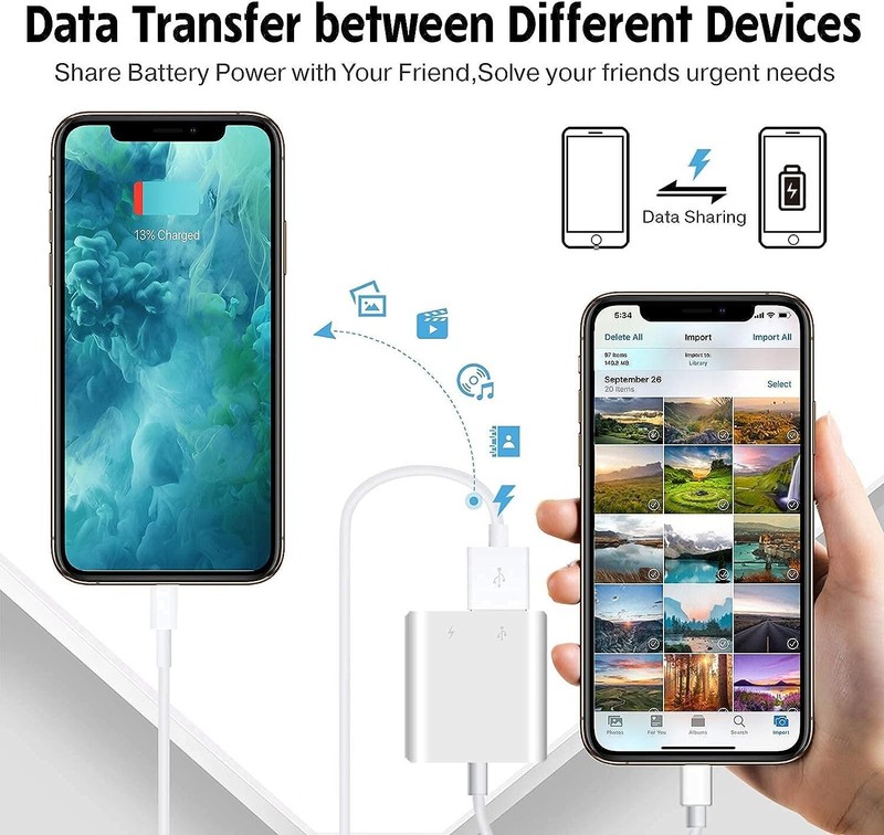 For Apple USB Camera Adapter Transfer Photos Videos with charging for iPhone gallery