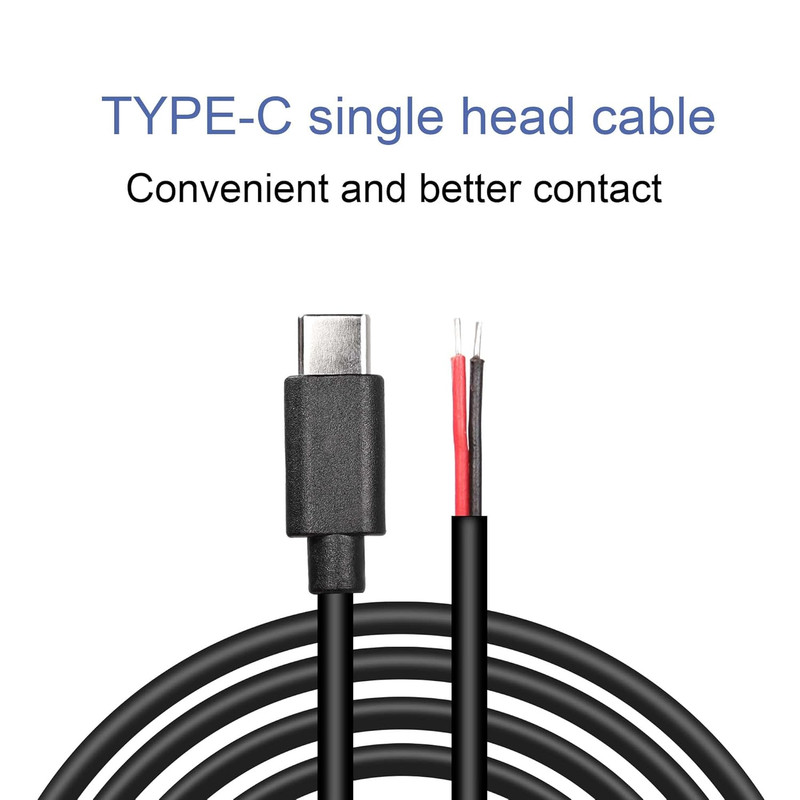 USB Type-C Pigtail Cable Extension Power Cable 22AWG 5V 3A USB-C Plug to 2 Pin B gallery