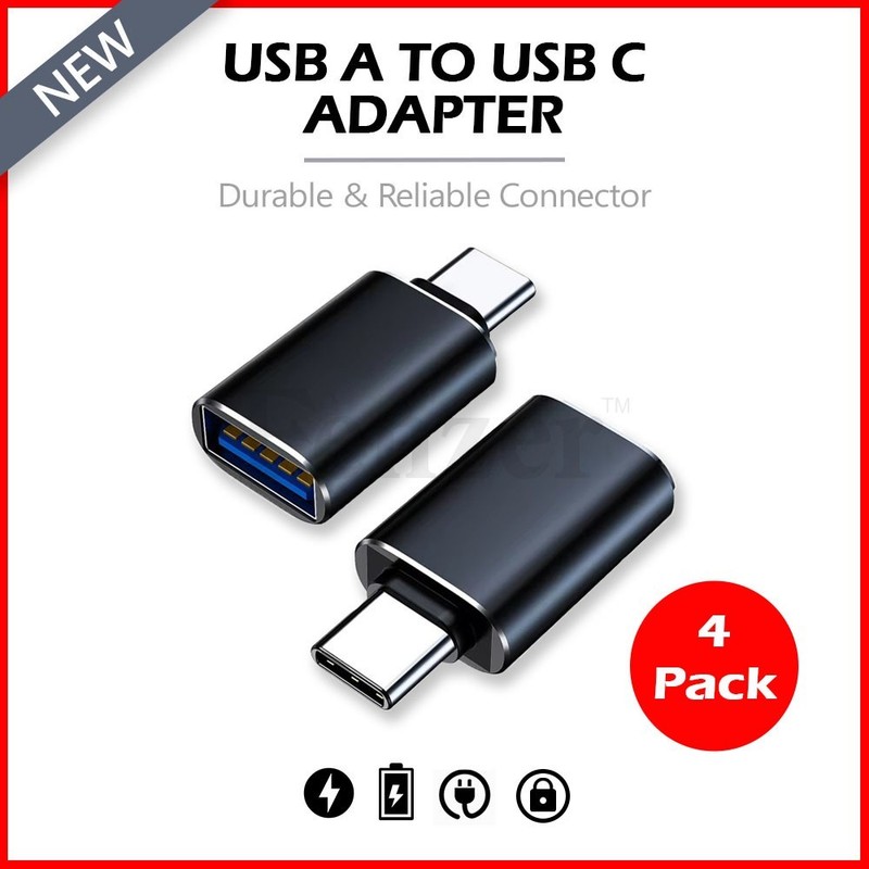 4-Pack USB C to USB A Adapter Type-C Male to A Female OTG Converter Car Charger