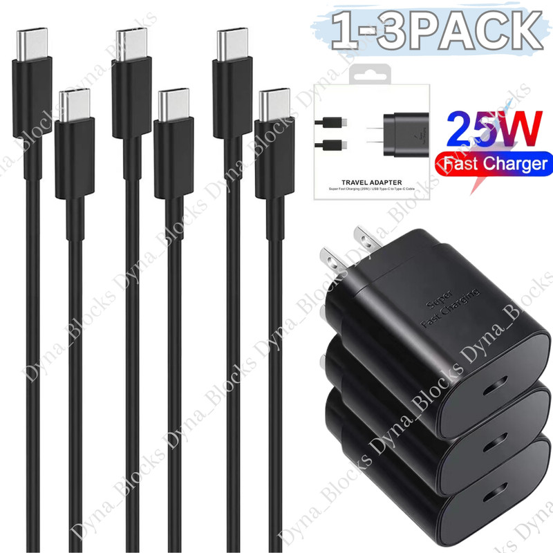 25W Dual Type C USB-C Cable Super Fast Wall PD Charger Block For Samsung Android