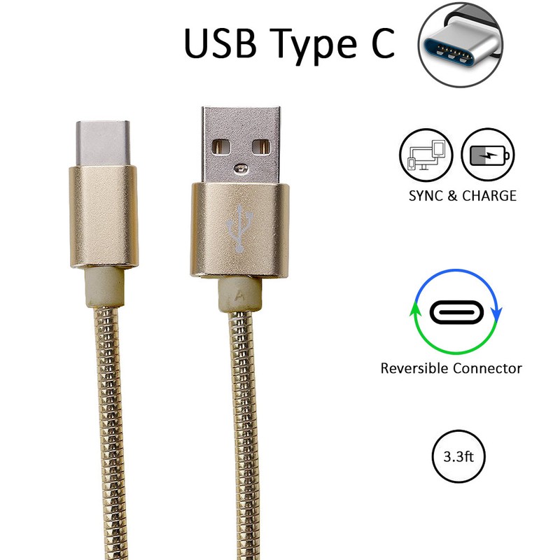ZEFR ARMORED Steel USB C to USB A (3.3ft/1m) Samsung Google Apple LG (GOLD) gallery