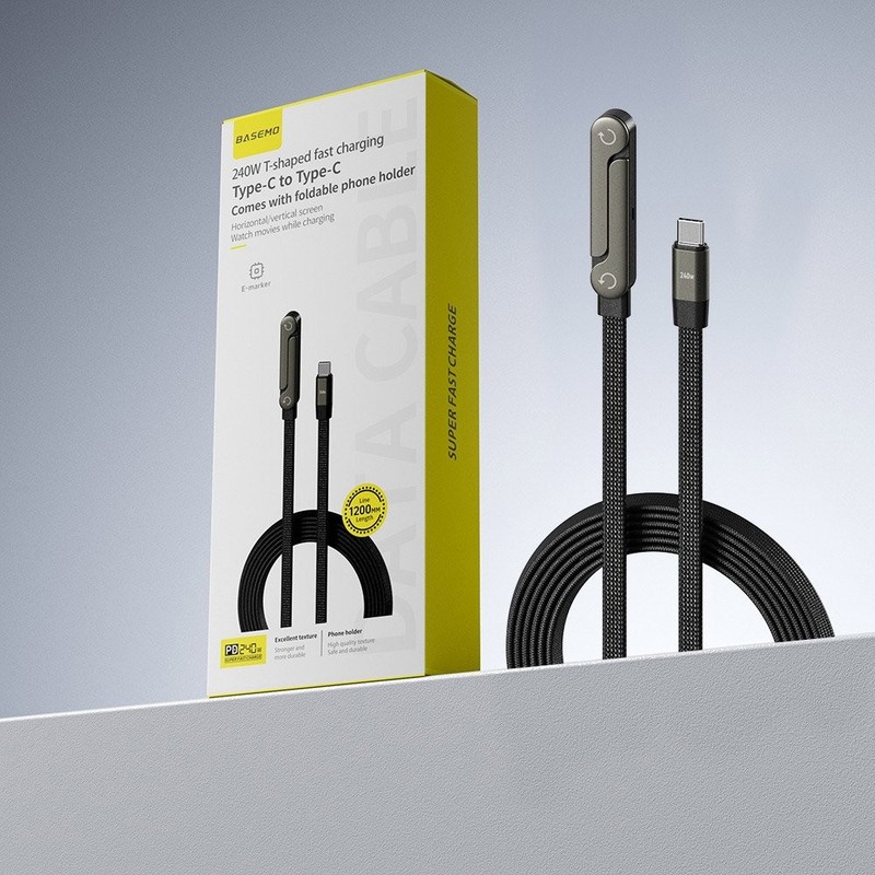 240W Fast Charging Cable & Invisible Phone Stand | Type-C to Type-C Braided CoCW gallery