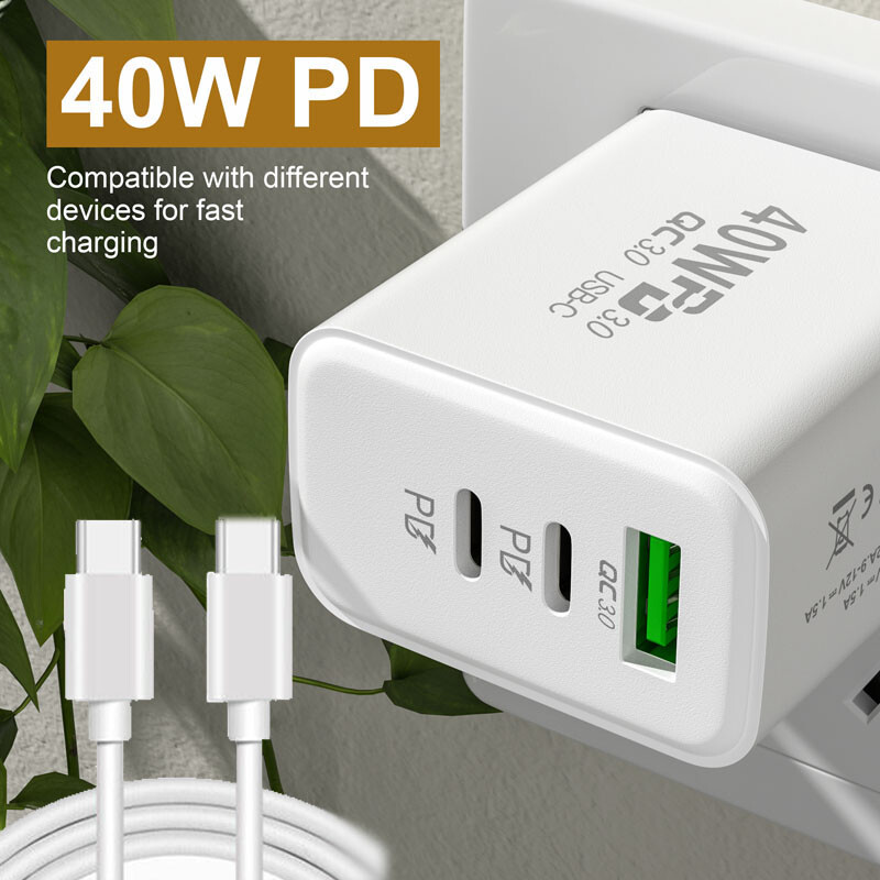 40W Dual USB-C PD Fast Wall Charger TypeC Power Adapter For iPhone iPad Samsung