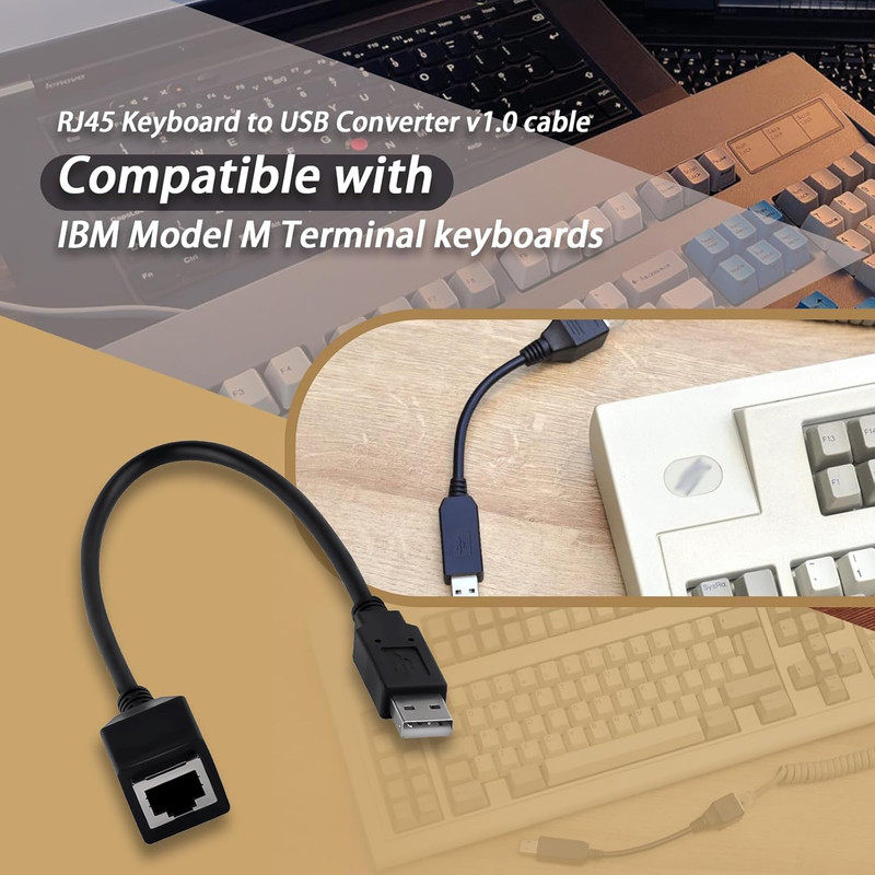 RJ45 Keyboard to USB Converter V1.0 Cable Compatible with IBM Model M Terminal K gallery
