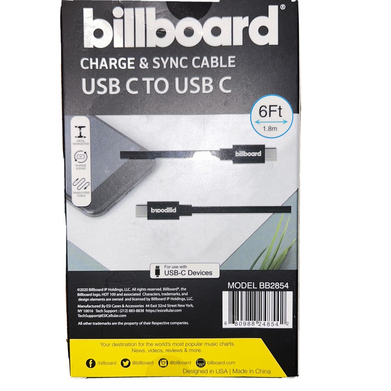 6’ Billboard USB-C to USB-C Charge and Sync Cable - Black - New gallery