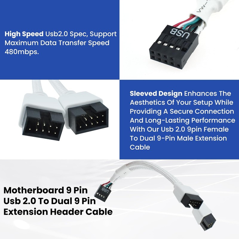 2Pcs USB2.0 Header Splitter Cable Cord, Motherboard 9pin Female to Dual 9-Pin... gallery