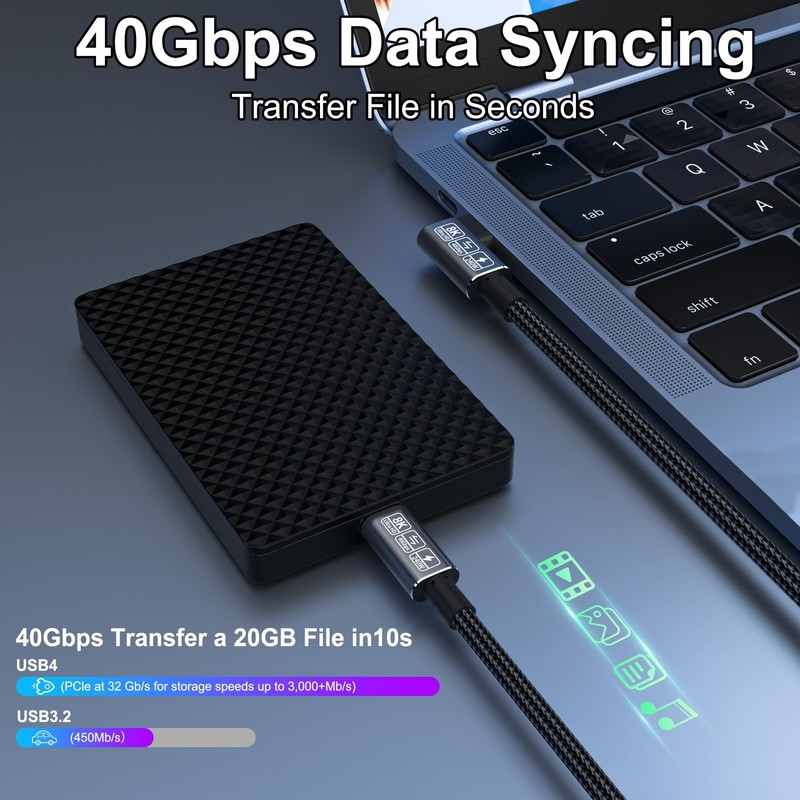 6.6ft 90 Degree USB C Thunderbolt 4 Cable 240W 40Gbps 8K Right Angle Cord gallery