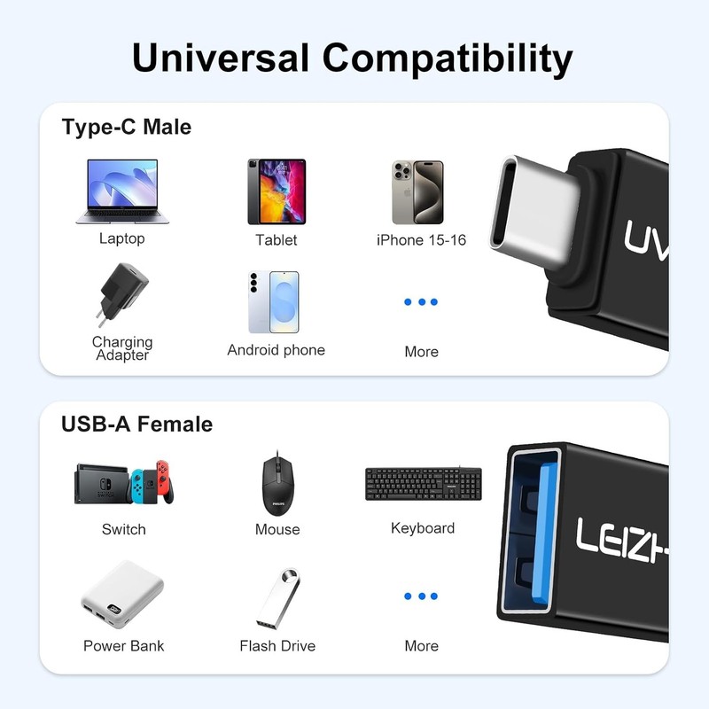 Powerful USB 3.0 to Type-C 2-Pack - Straight & Angled Adapters Included gallery