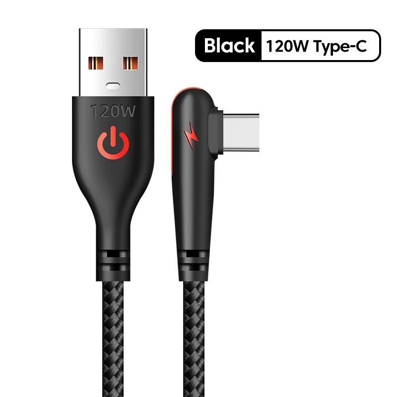 120W USB to Type C Cable 90 Degree Right Angle Fast Charging Data Cord