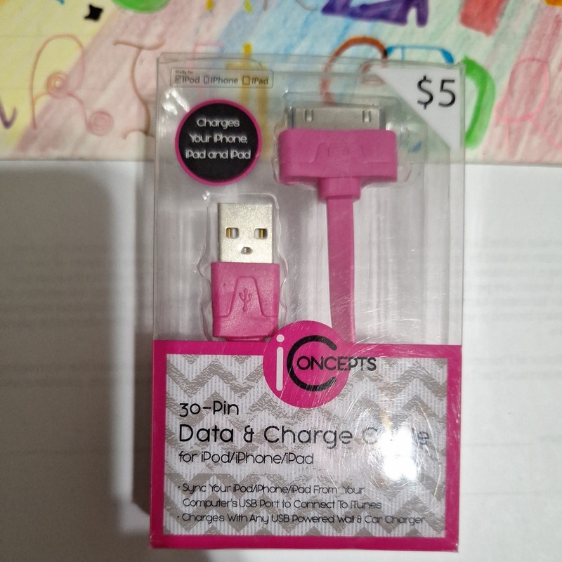 30 Pin Ipad Ipod Iphone Data Cable Pink