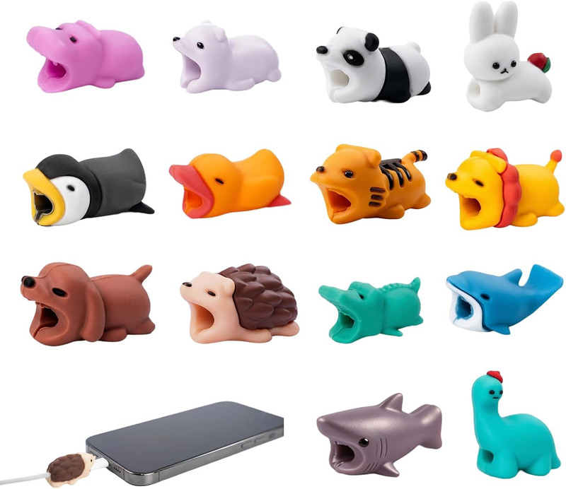 Cable Protector Cute 14-Pack – Stop Fraying & Extend Cable Life, Adorable Animal