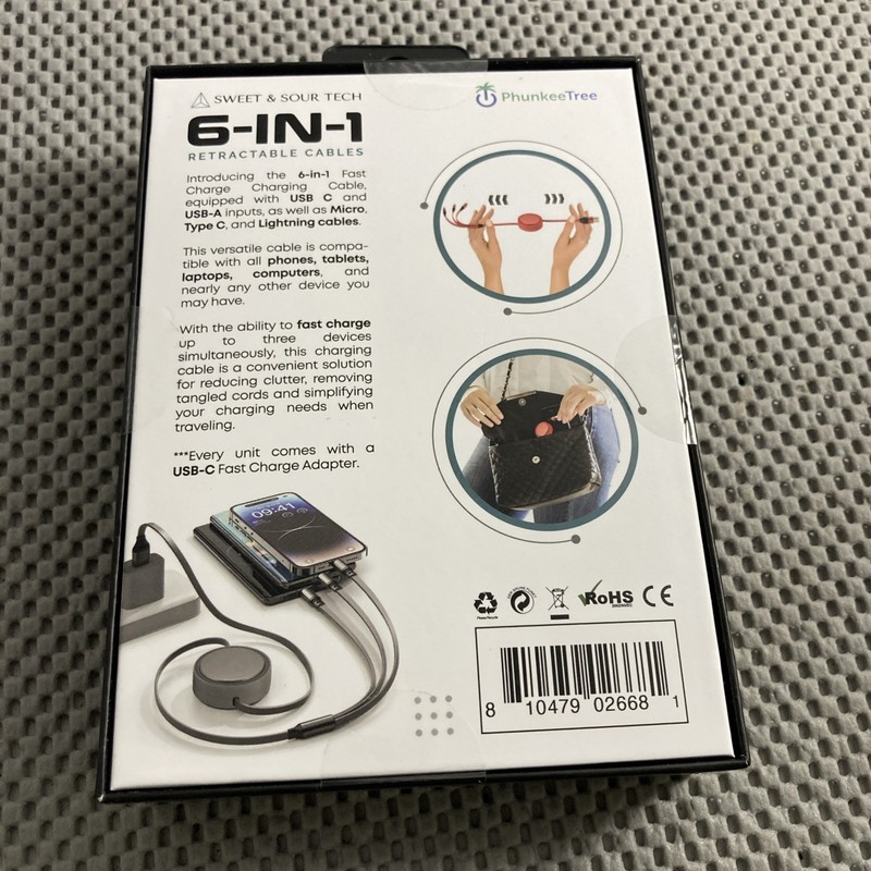 NEW Phunkee Tree 6-In-1 Retractable Cable SWEET SOUR TECH W/ FAST CHARGE ADAPTER gallery
