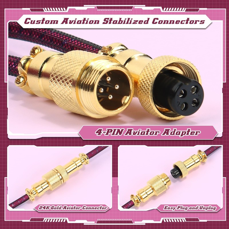 C03 Custom Coiled USB C To A Cable Braided Nylon Aviator Mechanical KB Rose gallery