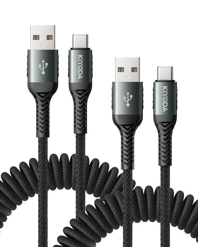 USB to USB C Cable [2Pack 3FT] Coiled USB C Cable Fast Charging 60W, USB A to…