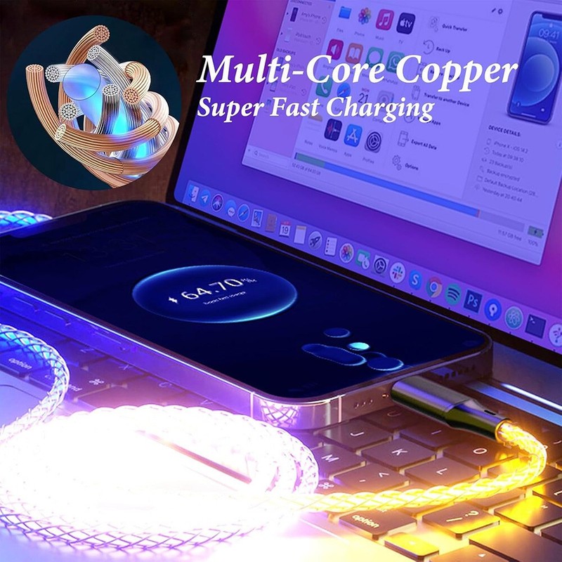 3FT USB C Cable RGB LED Light Fast Charging Cord for Samsung S25 S25+ Ultra gallery