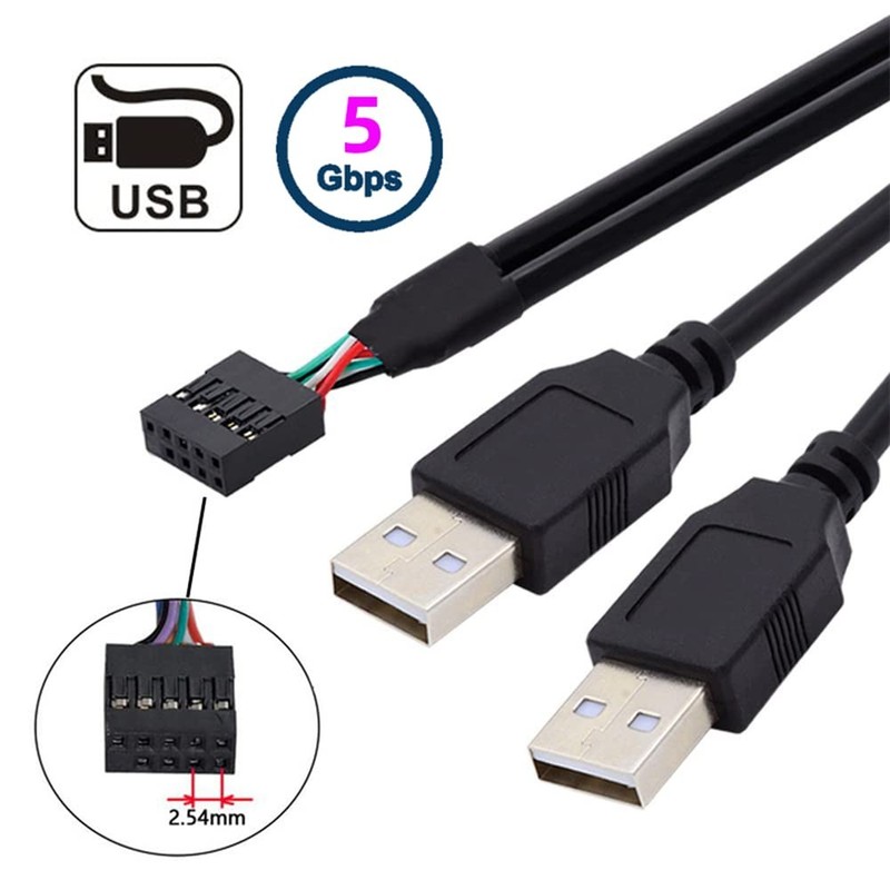 Motherboard 9Pin 10Pin Female Housing to Dual USB 2.0 Male Type-A Cable 50cm gallery