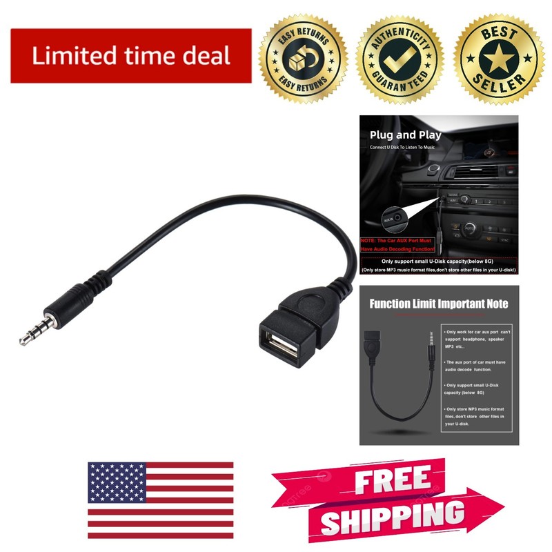 Compact 3.5mm AUX to USB Adapter - Music Playback for Cars with Decode Function