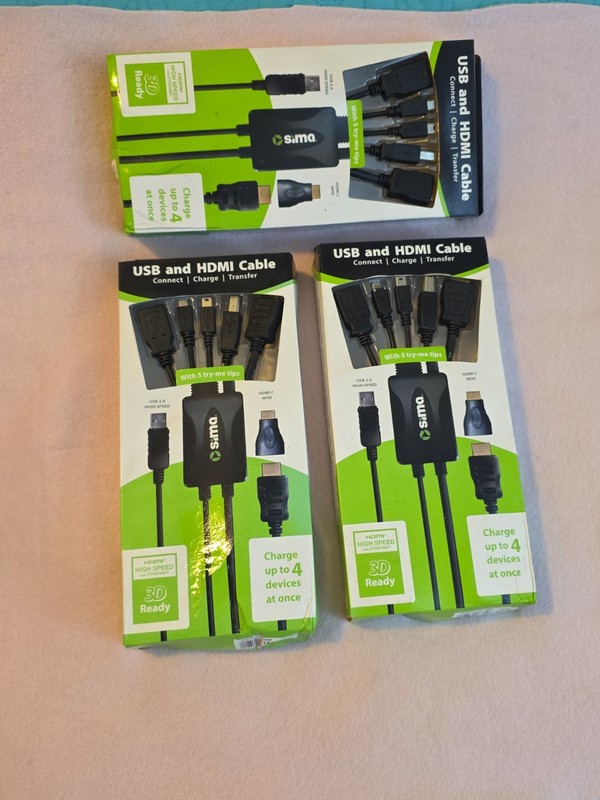 USB and HDMI Cable, Lot Of 3 Pack. New In Package