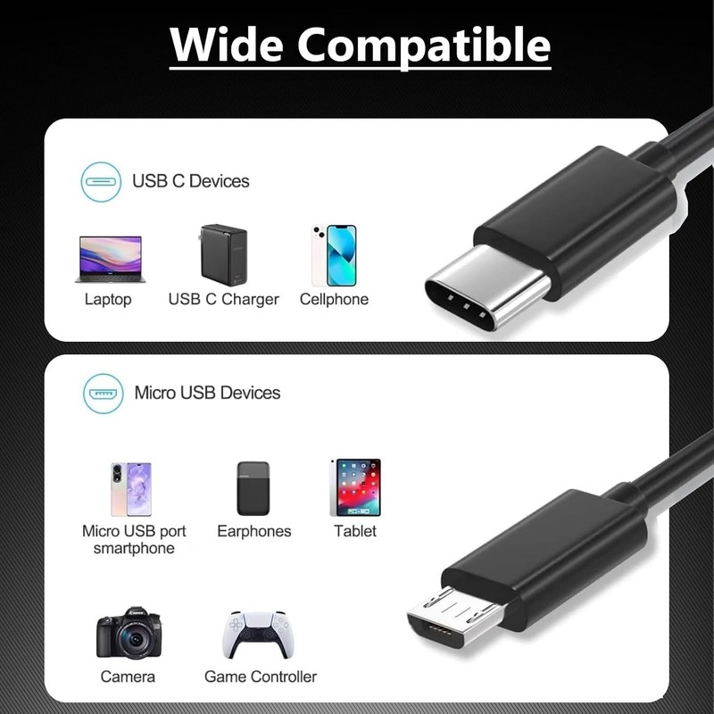USB Type C to Micro 5V/2.4A Data & Sync Transfer OTG charging cable - Black Lot gallery