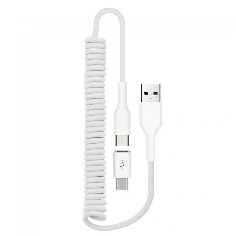 COILED USB CABLE CHARGER CORD MICRO-USB TO USB-C ADAPTER POWER WIRE for PHONES