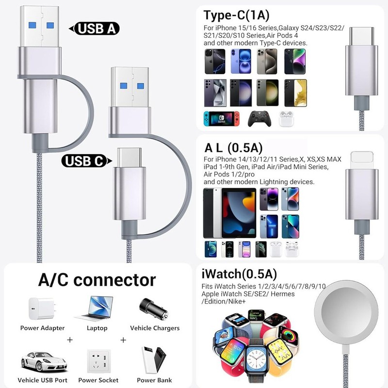 1.2M Data Cable 3-in-2 Charging Cable Multi Charging Cable Cord Charger Cable gallery