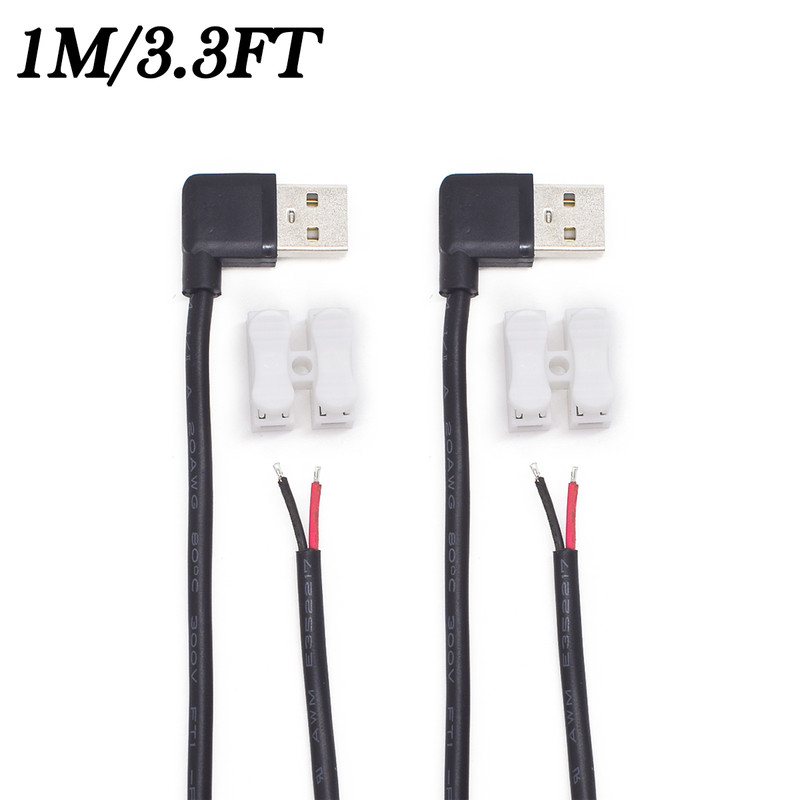 2pcs 1M/3.3FT USB 2.0 A male 90° 2 Wire Pigtail Bare Extension Cable 20AWG 5A gallery