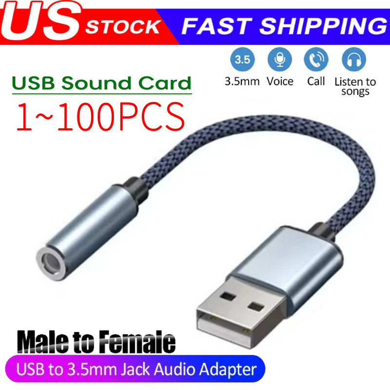 New USB Type A To 3.5mm AUX Female Audio Headphone Jack Cable Adapter Lot